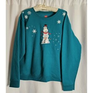 Hanes Confort Blend Teal Sweatshirt Snowman Snow Flakes Sz XL